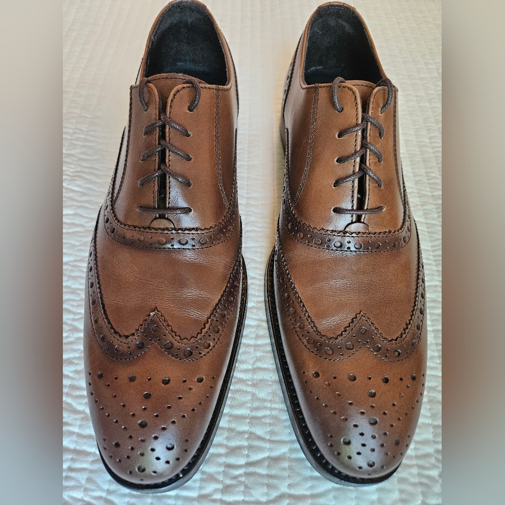 Vittorio Russo Made In Italy Men's Size 9 1/2 Tan Leather Brogue Oxfords